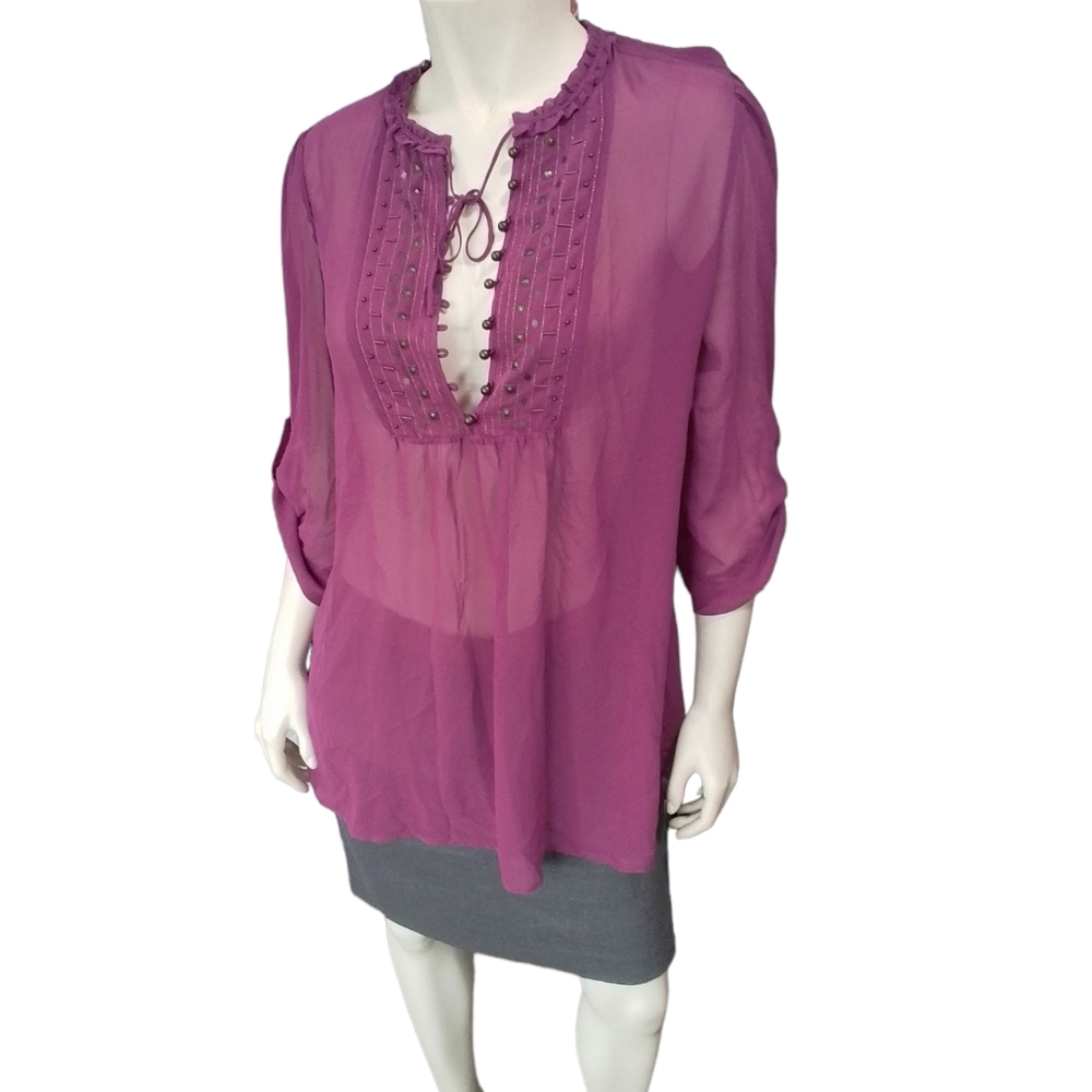 NEW New York & Company Silk Plum Tunic Blouse